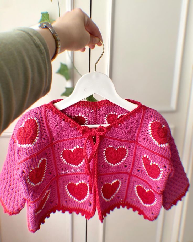 Kids Crochet Handmade Heart Cardigan & Hat Set