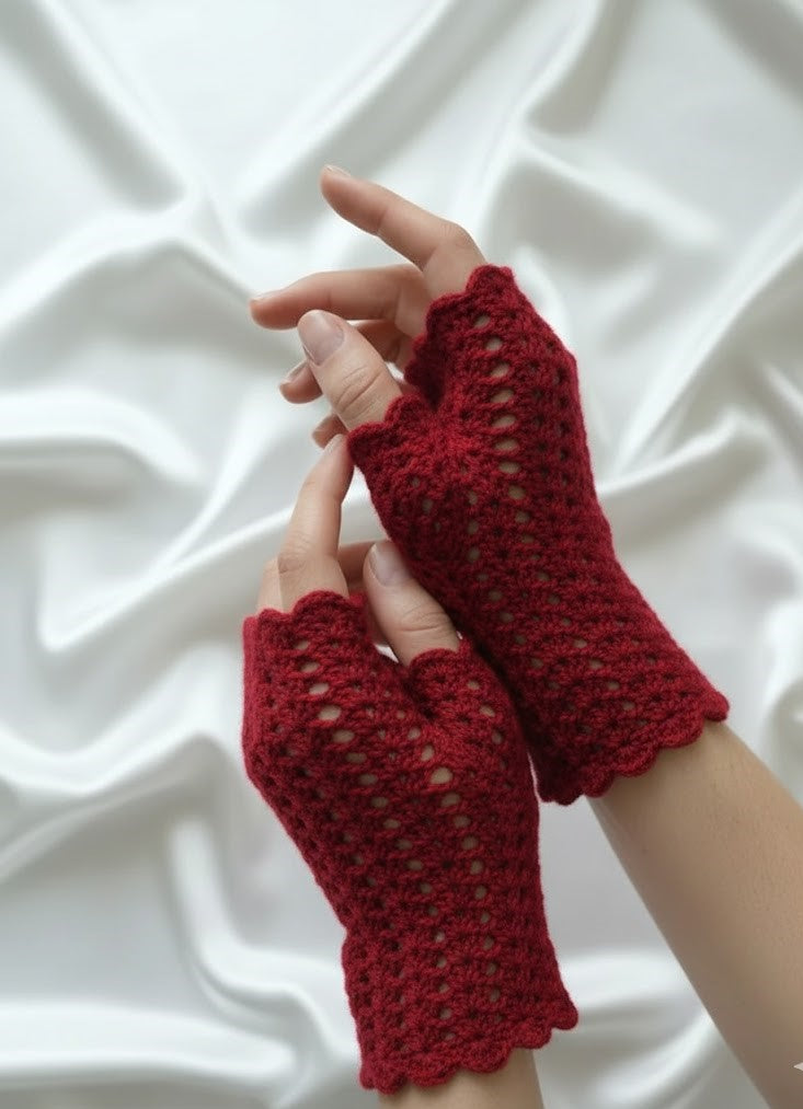 Pink Crochet Handmade Fingerless Gloves for Winter Wear for girls